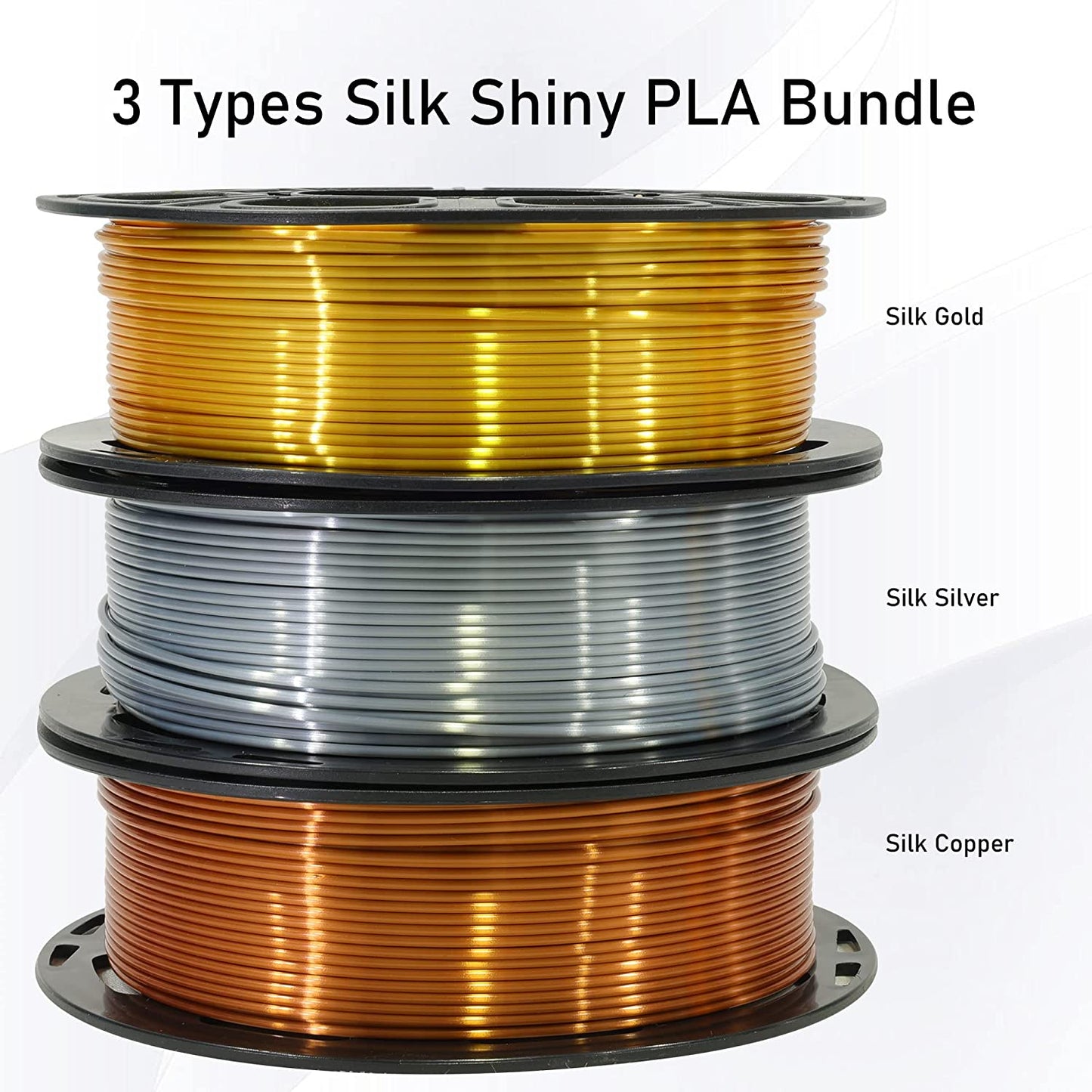 Shiny Silk Gold Silver Copper PLA Filament Bundle, 1.75Mm 3D Printer Filament, Each Spool 0.5Kg, 3 Spools Pack, with One 3D Printer Remove or Stick Tool