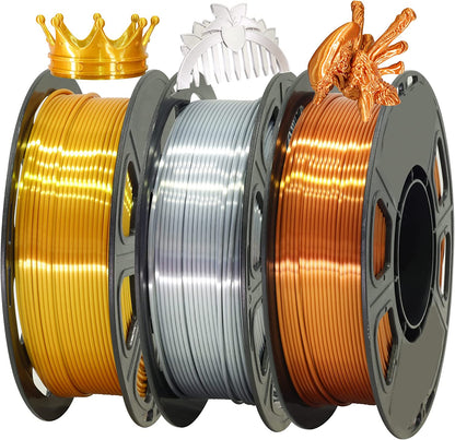 Shiny Silk Gold Silver Copper PLA Filament Bundle, 1.75Mm 3D Printer Filament, Each Spool 0.5Kg, 3 Spools Pack, with One 3D Printer Remove or Stick Tool