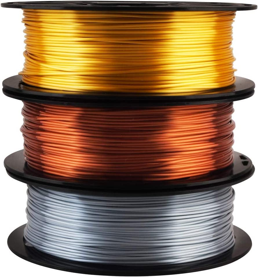 Shiny Silk Gold Silver Copper PLA Filament Bundle, 1.75Mm 3D Printer Filament, Each Spool 0.5Kg, 3 Spools Pack, with One 3D Printer Remove or Stick Tool